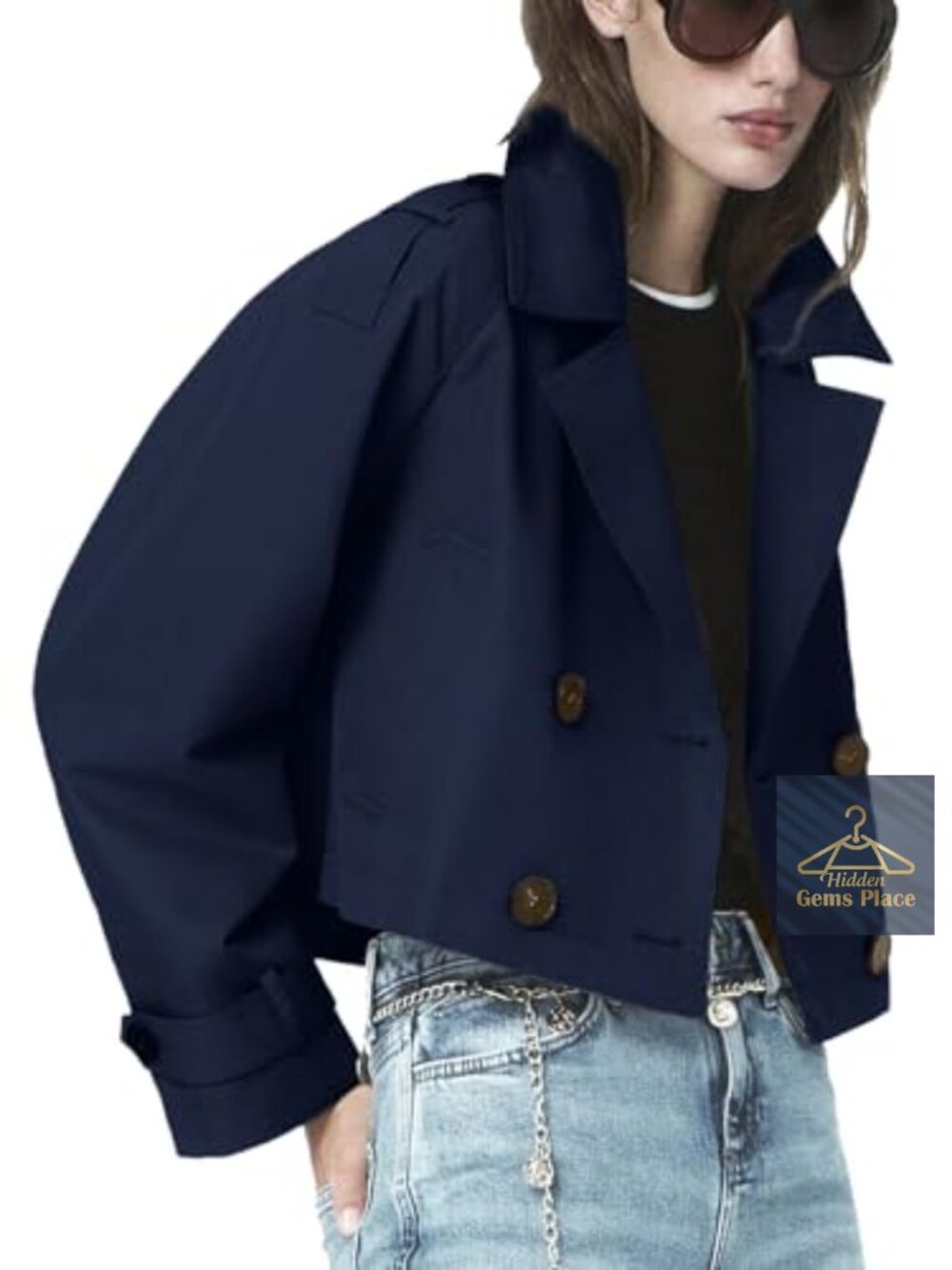 Cropped Trench Coat Women Button Down Lightweight Windproof